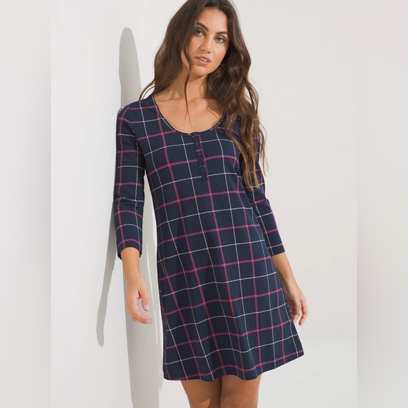 Soma Sleep Dress Women's L Navy Window Pane Pajama Comfort Lounge Stretch Soft - Picture 1 of 9